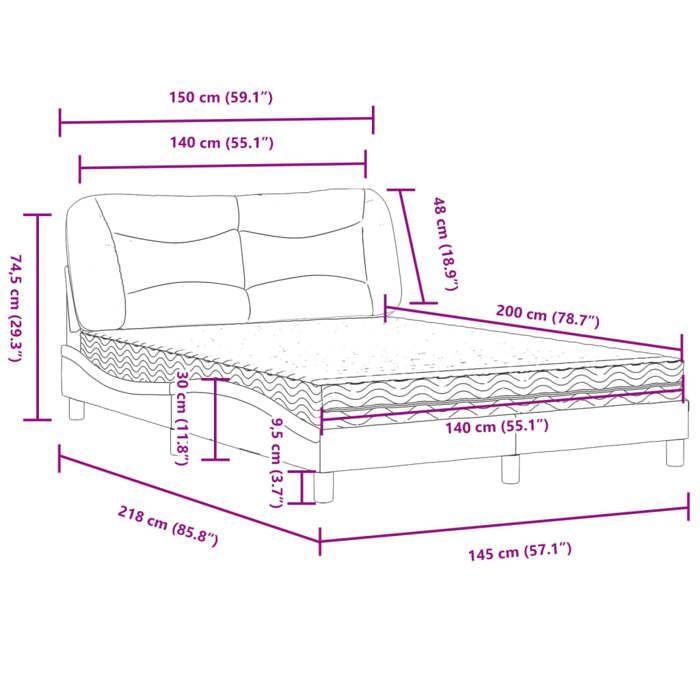 VidaXL Lit avec matelas blanc et noir 140x200 cm similicuir 3208730