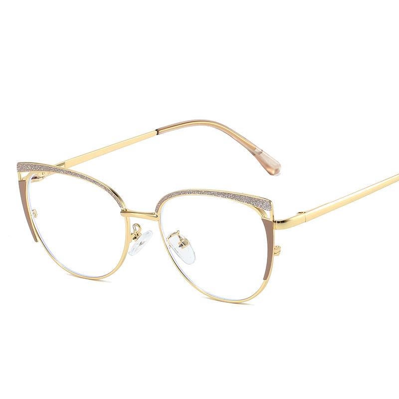 Fashion metal anti-blue light eyeglasses frame female cat eye metal open ball glasses without prescription computer goggles