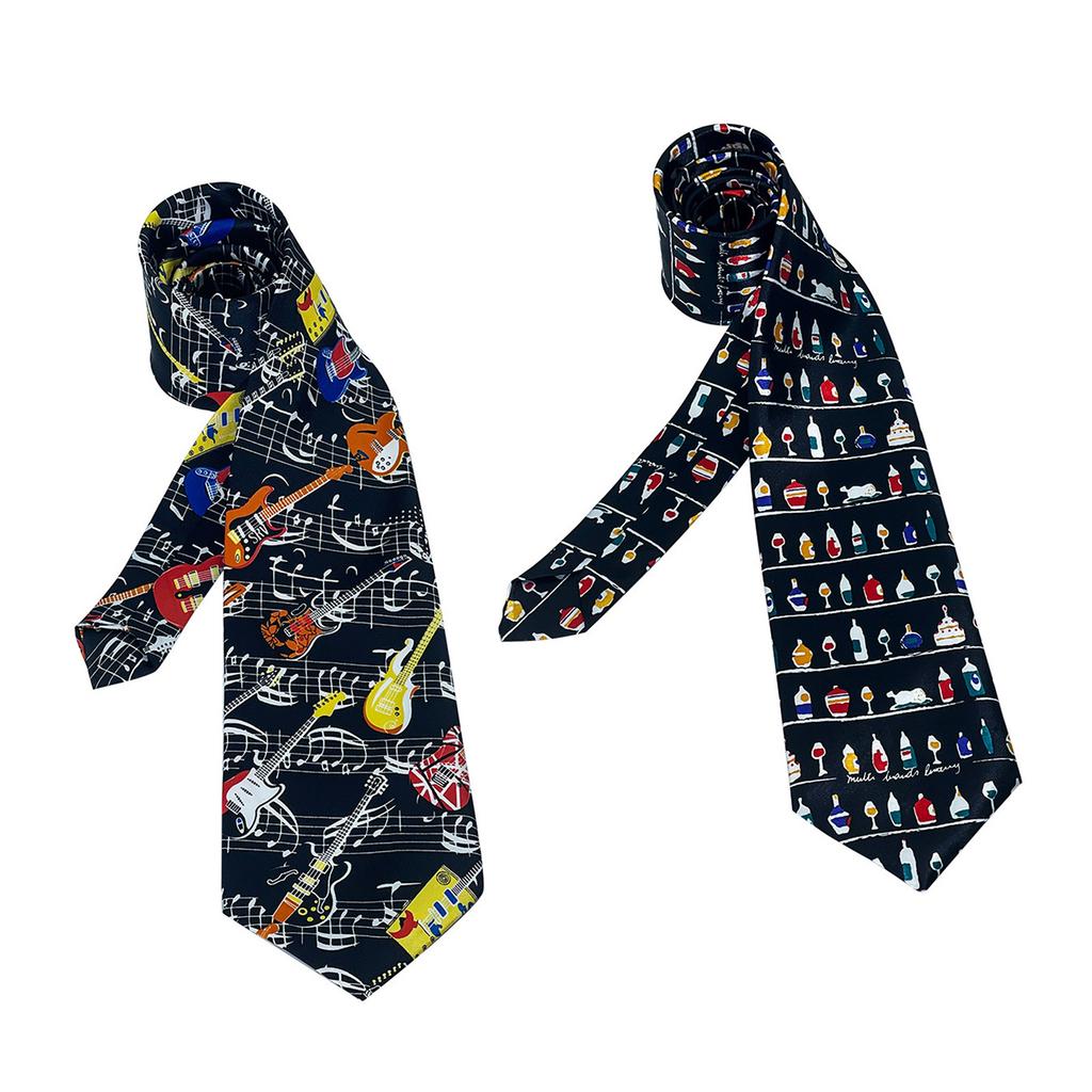 Unique Musical Theme Printed Necktie For Men Breathable Polyester Silk Long Tie For Office And Weddings Parties