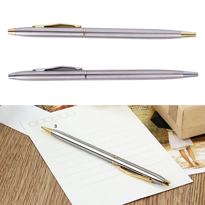 1Pc Metal Ballpoint Pen Stationery Stainless Steel Rod Rotating Pen Ballpen