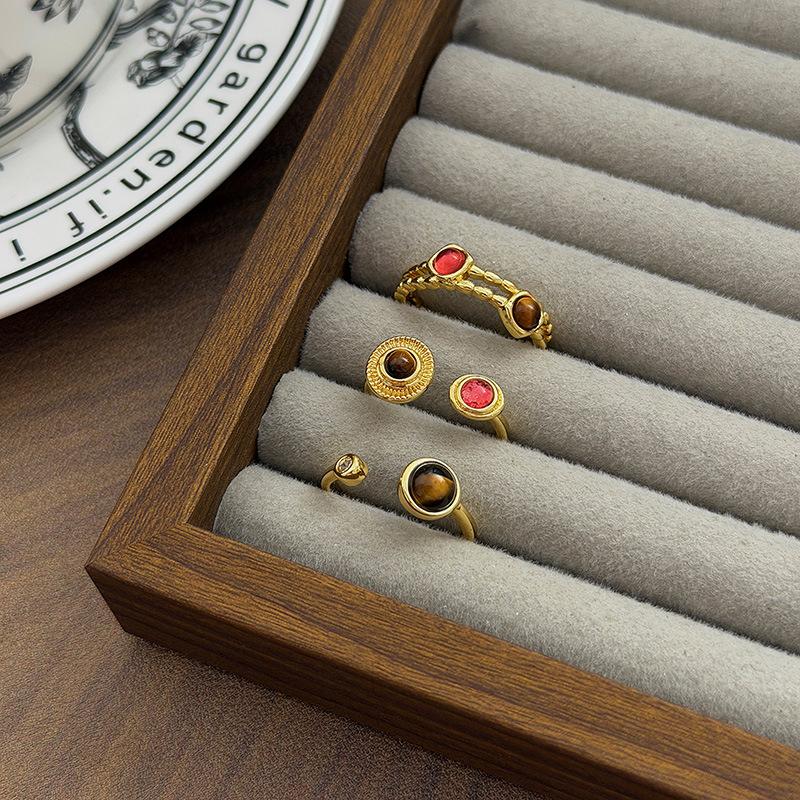 Retro Texture Two-Color Imitation Tiger'S Eye Stone Open Ring Niche Light Luxury High-End Sense Stacked Wearing Personalized Ring Woman