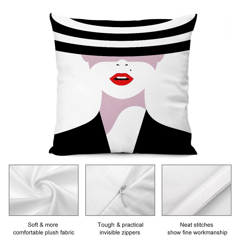 Advanced Black White Pillow Case Short Plush Sofa Decorative Gift Home Double-sided Printing Cushion
