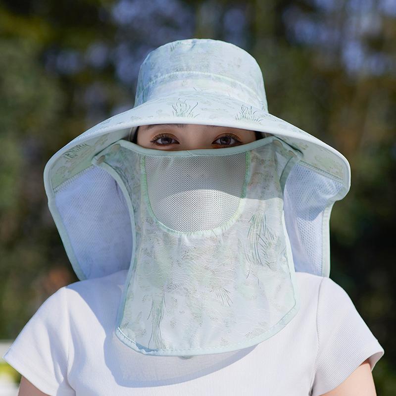 Summer Outdoor Cycling Visor Children Large Brim Shawl Neck Protector Sunscreen Hat Flower Cloth Mask Face Bucket Hat