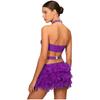 Womens Sparkle Rhinestone Dance Bodysuit Faux Feather Accents Halter Backless Sleeveless Leotard Latin Costume