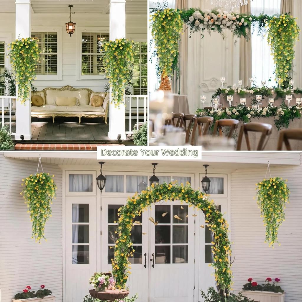 2pcs Artificial Hanging Plants Fake Hanging Plant Faux Eucalyptus Leaf Greenery Vine Outdoor UV Resistant Plastic Plants