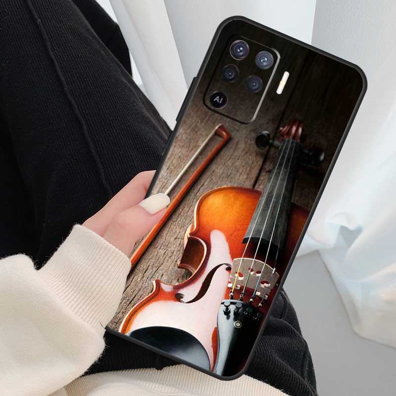 Elegant Violins Bow Sheet Music Case For Oppo A18 A38 A58 A78 A98 A80 A60 A40 A96 A76 A16 A94 A74 A54 A15 A17 A57 A77 A5 Pro