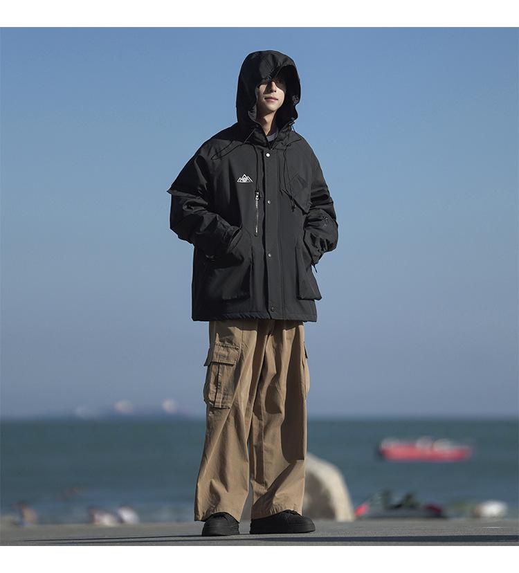 Men's Plus Size Waterproof Multi-Pocket Ski Jacket with Cotton Padding for Winter Warmth 