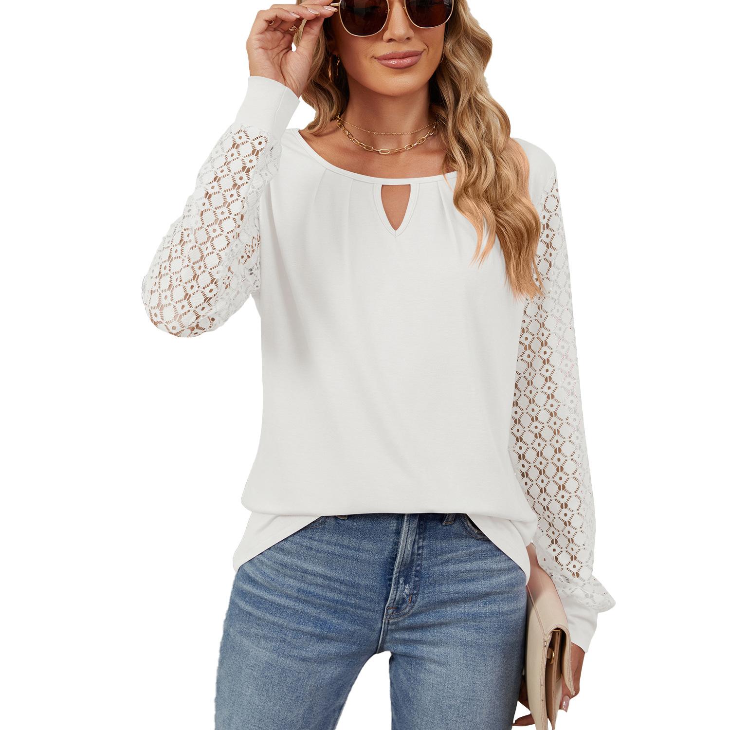 

HNXC Женская мода Повседневная осень-зима Однотонные принты Длинные рукава V-образный вырез Блузки и рубашки S белый