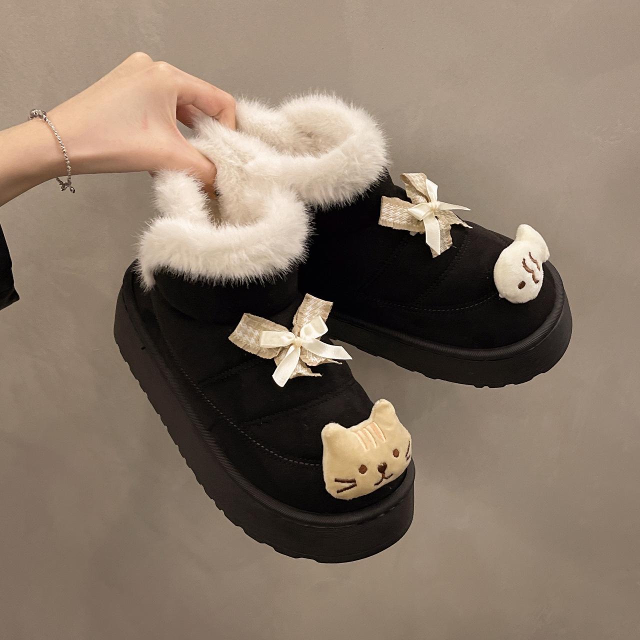 

2025 осень и зима новая женская хлопковая обувь теплая модная универсальная бант кошачья голова милая супер легкая в носке хлопковая обувь 40-41