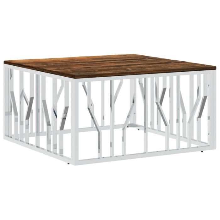 VidaXL Table basse argenté acier inoxydable-bois massif récupération 350061