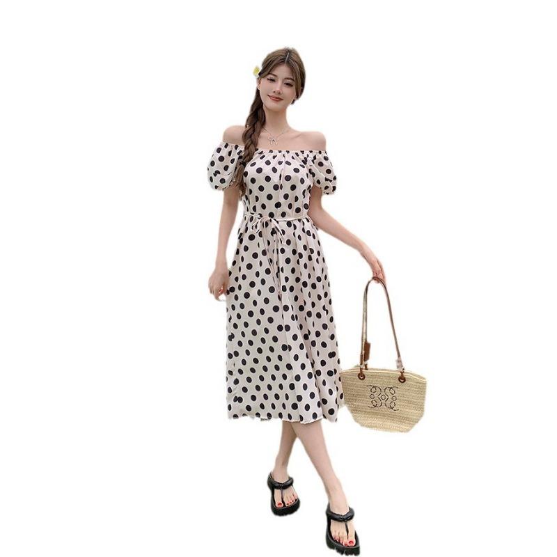 Chic and Beautiful Polka Dot Bubble Sleeve Dress, Summer New Women's Long Dress