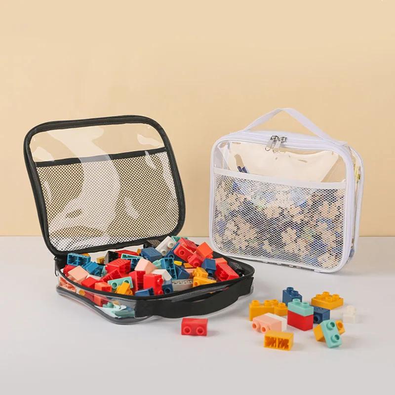 Large Capacity PVC Transparent Mesh Storage Bag Waterproof Casual Makeup Storage Zipper Bag Portable Toy Packaging Organizer