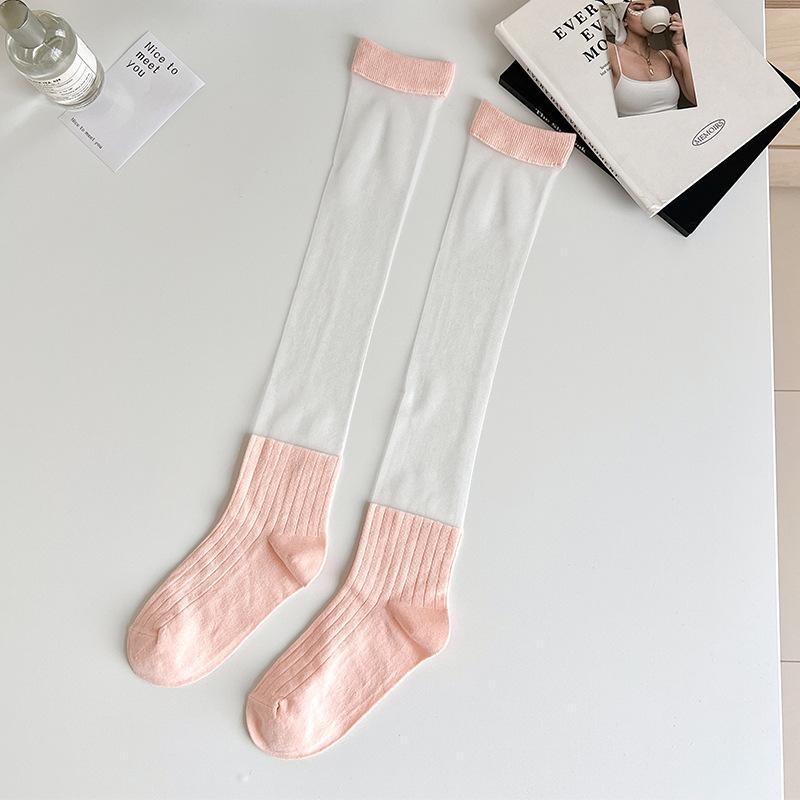Calze da donna stile giapponese Calzini alti al ginocchio Calzini lunghi in nylon trasparente ultrasottile Calzini al ginocchio JK Lolita per ragazze dolci