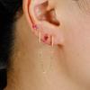 3PCS Stainless Steel Long Chain Two Hole Piercing Earrings Set for Women Tassel Horse Eye Zircon Small Hoop Earrings Jewelry