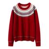 Women's 100% Cashmere Jacquard Sweater: Autumn/Winter Loose Round Neck Knitwear