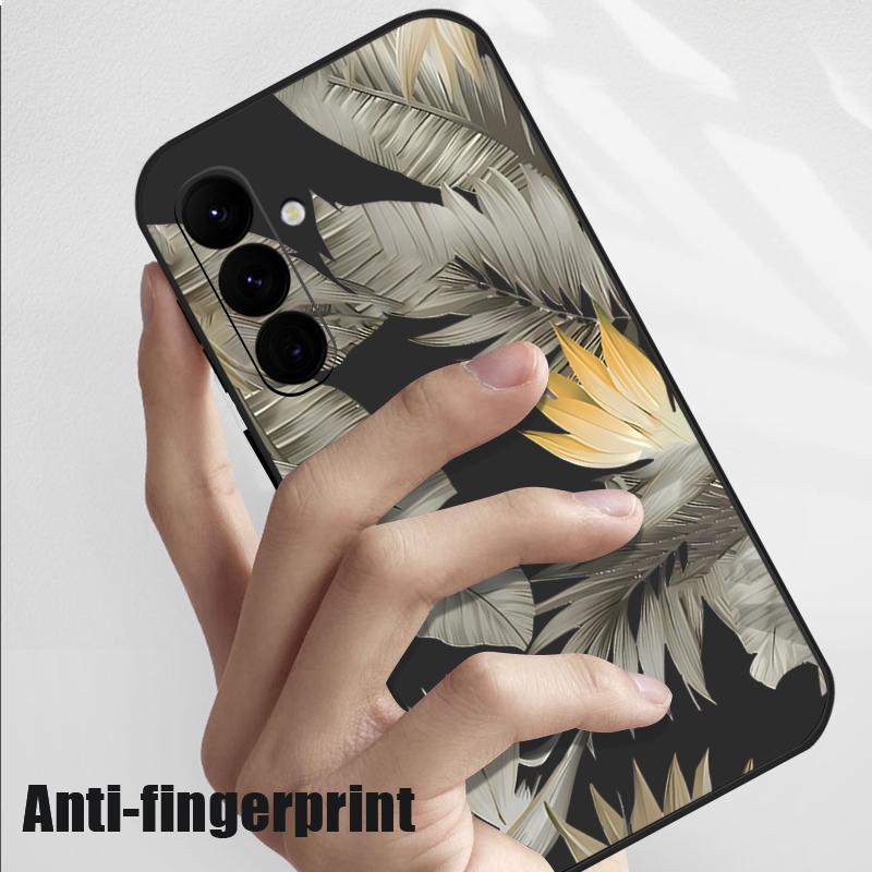 Luxury Golden Leaves Texture Soft Cover For Samsung Galaxy A56 A17 A26 A16 A36 A55 A54 A53 A15 S24 S25 FE S25 S22 S23 Ultra Plus Lanyard Soft Cover