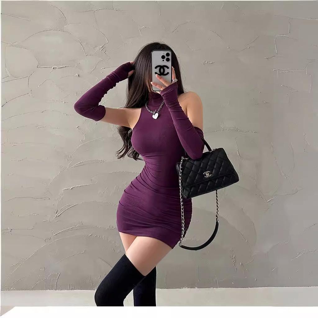 Spring sexy turtleneck new dress Spice girl sweet and tight pure desire wind neck hip skirt children