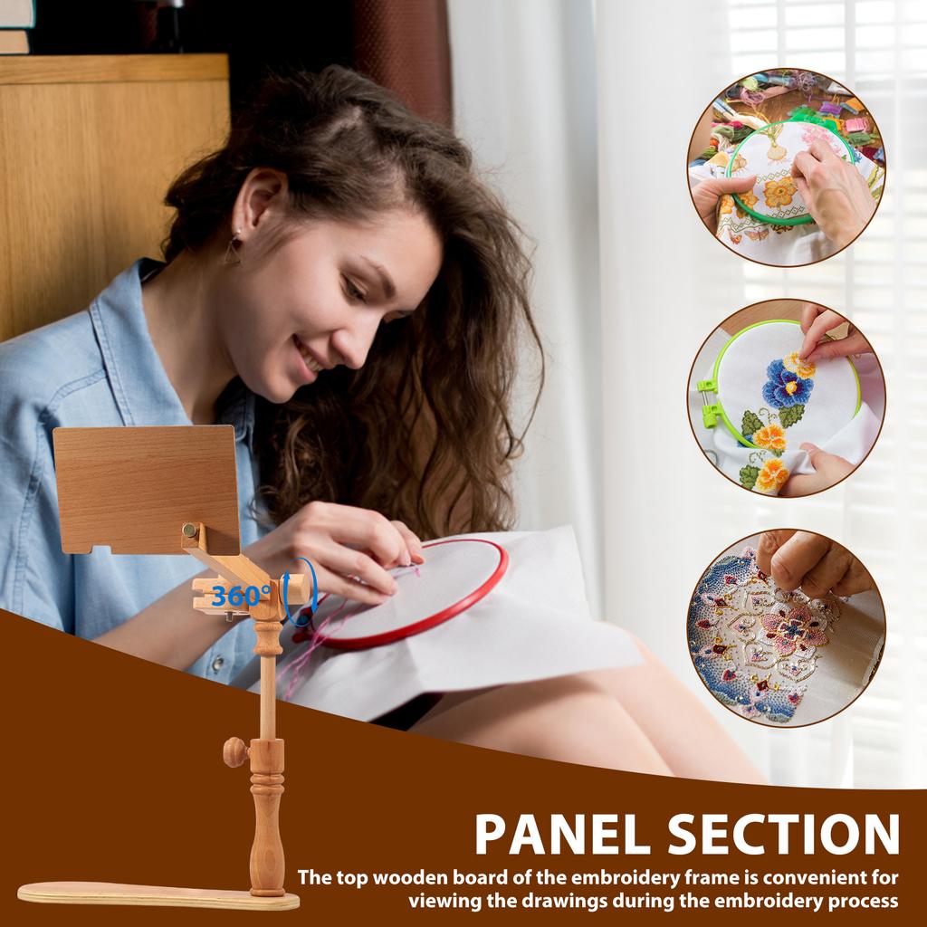 Embroidery Hoop Stand Adjustable Beech Wood Cross Stitch Stand Rotated Embroidery Frame Stand for Art Craft Sewing Needlework