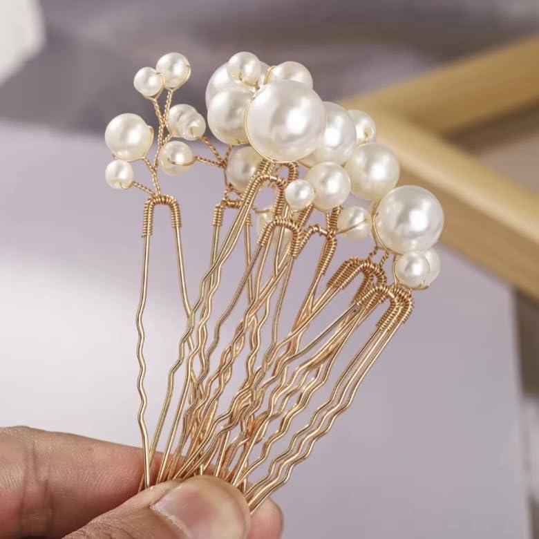 Nattyuperm Hair Accessories Pearl Hair Pins & Hair Cuffs - Set of 12 - Gold - Elegant Jewelry for Weddings, Parties, Graduations, Kimonos, Dresses