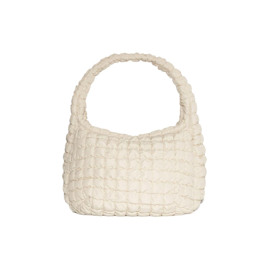 COS Solid Color Pleated Design Zipper Closure Large Capacity Polyester Cloud Bag Tote Shoulder Bag Extra Large Women bags Beige 0916460002