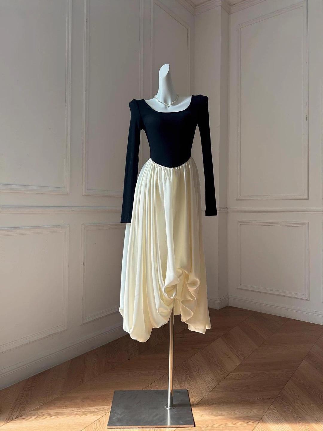 2025 Women s Color Block Ruffle Long Sleeve Backless Dress Small