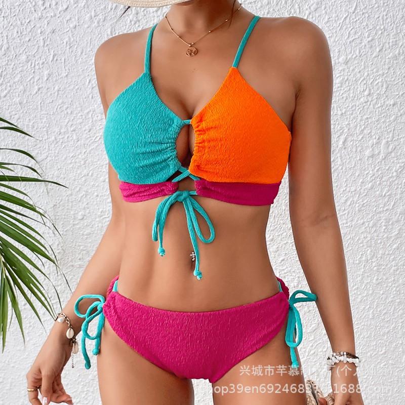 Split Swimsuit Women's Contrasting Color Sexy Cross-band Hollow Bikini