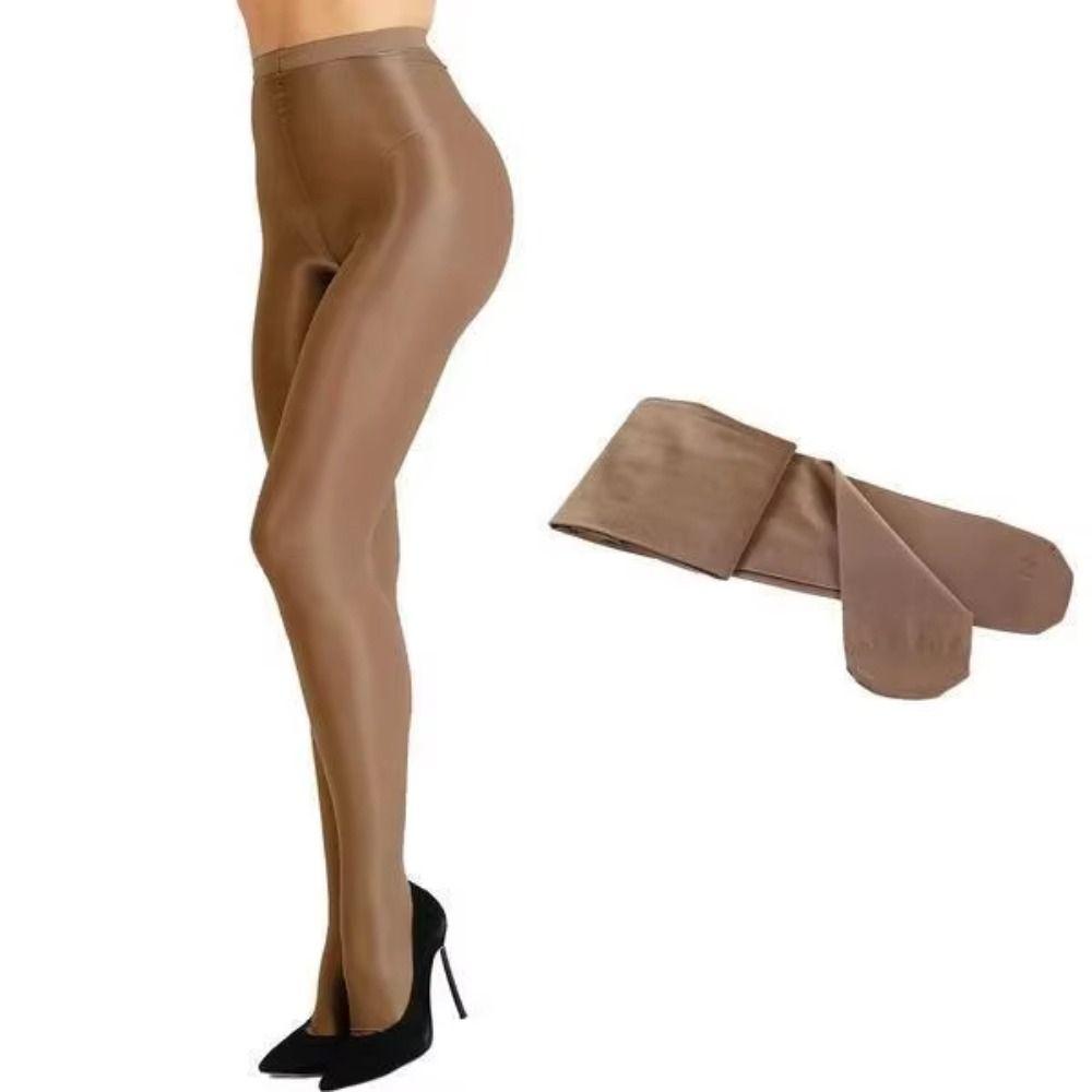 Tummy Control Oil Satin Tights 70D Reflective Satin Stockings Yoga
