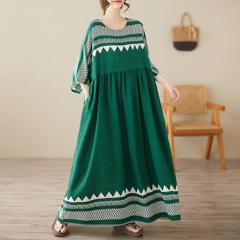 DIMANAF New 2025 Summer Women Plus Size Dress Printing Loose Elegant Basic Casual Long Dress Vintage Maxi