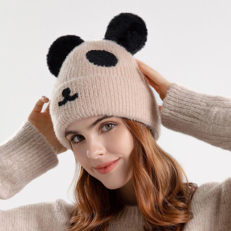 Women's Autumn Winter Cute Little Bear Knitted Woolen Hat Cartoon Plush Warm Ear Protection Cap