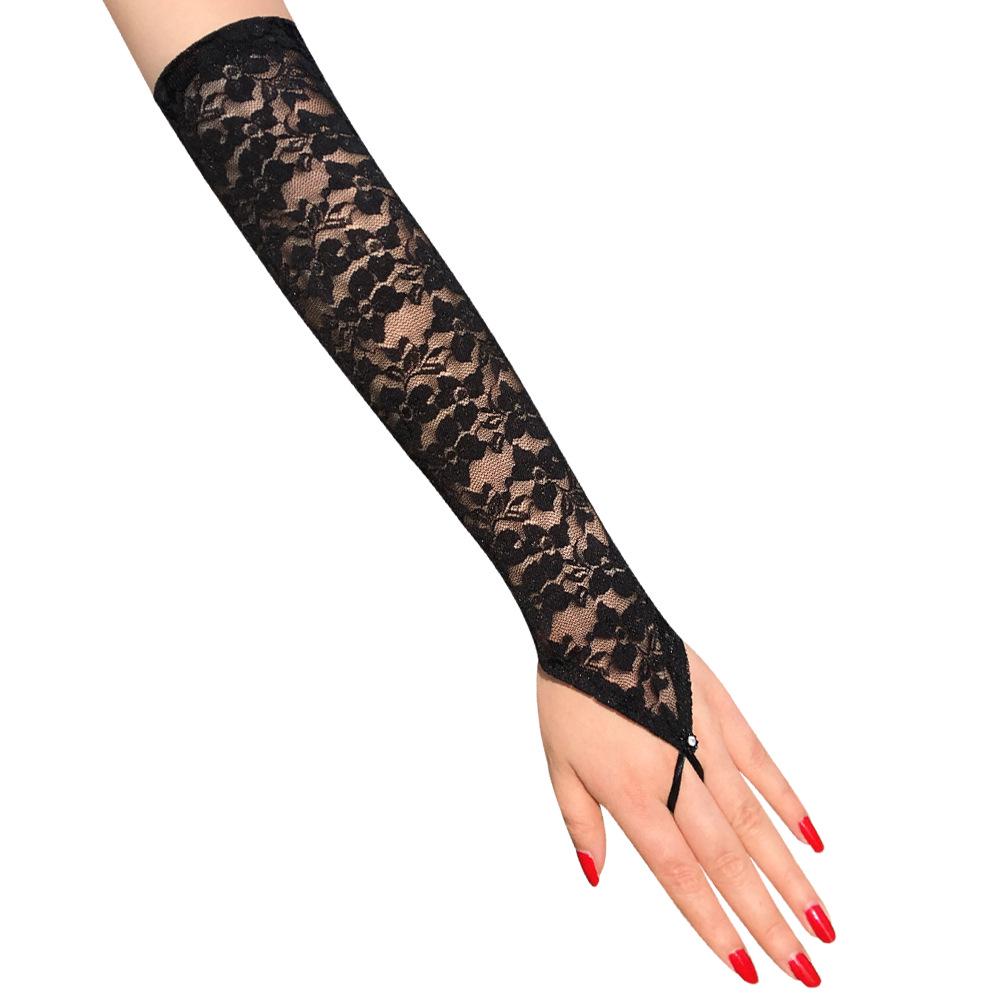 Luvas Longas com Gancho de Dedo de Renda com Strass para Noiva - Moda Europeia Americana