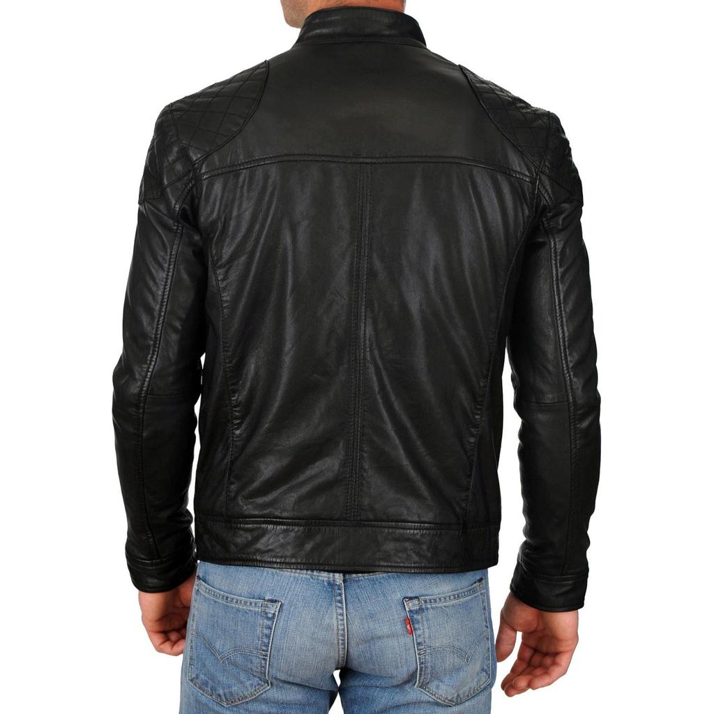 SkinOutfit Men's Genuine Lambskin Black Leather Jacket Stylish Motorcycle Bomber Biker Outerwear MJ 14