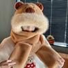 Furry Cartoon Capybara Hat with Scarf Gloves Set Thicken Furry Hat Oversized Headgear Hat for Winter Commute