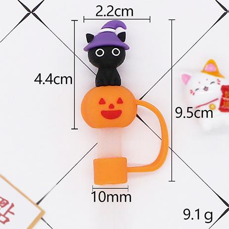 

10Mm 0.4In Halloween Straw Cover Cap Silicone Straw Topper For Cup Kawaii 3D Durable Straw Halloween Party Present Decoration