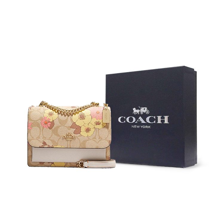 Coach Klare 18 Classic Logo Floral Print Leather Shoulder Crossbody Bag Small Women Bags Khaki CH255-IMOT4