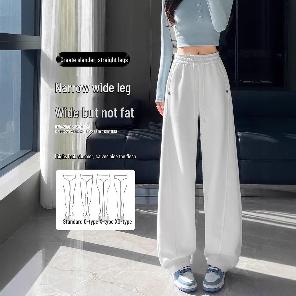 Pantaloni de trening gri cu talie înaltă pentru femei, mărime mică, cu picior larg - Stil Primăvara 2025