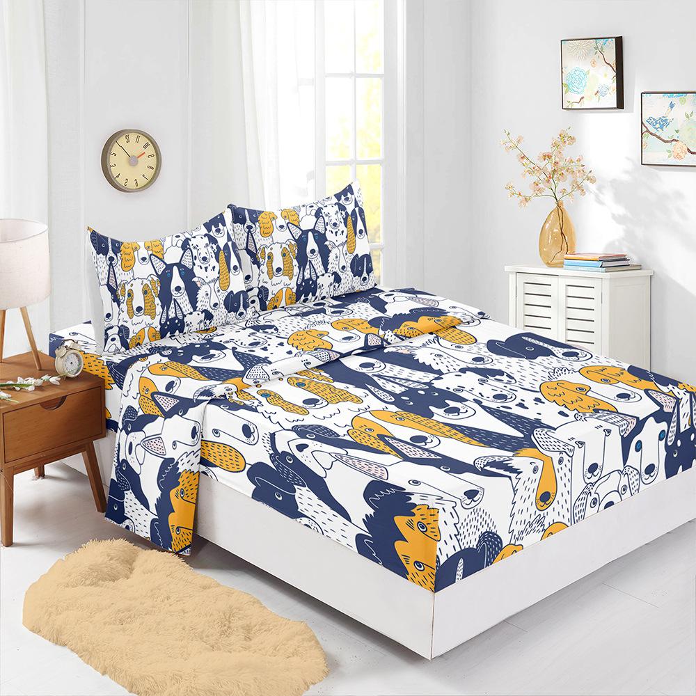 

Four-Piece Mattress Set Pet Stacking Fox Dog 3D Digital Printing Mattress Protective Cover (90cm * 190cm * 40cm) Pillowcase * 1