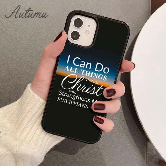 İncil ayeti Filipililer İsa Mesih iPhone 11 12 13 14 Pro Max mini XR XS SE 2020 7 8 Plus için Telefon Kılıfı Galaxy S21 S22 Kılıf