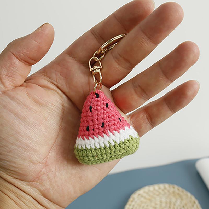 Sweet Hand-Woven Watermelon Pendant Keychain Cartoon Bag Hanging Decoration Car Keychain Bag Decoration Accessories Gifts