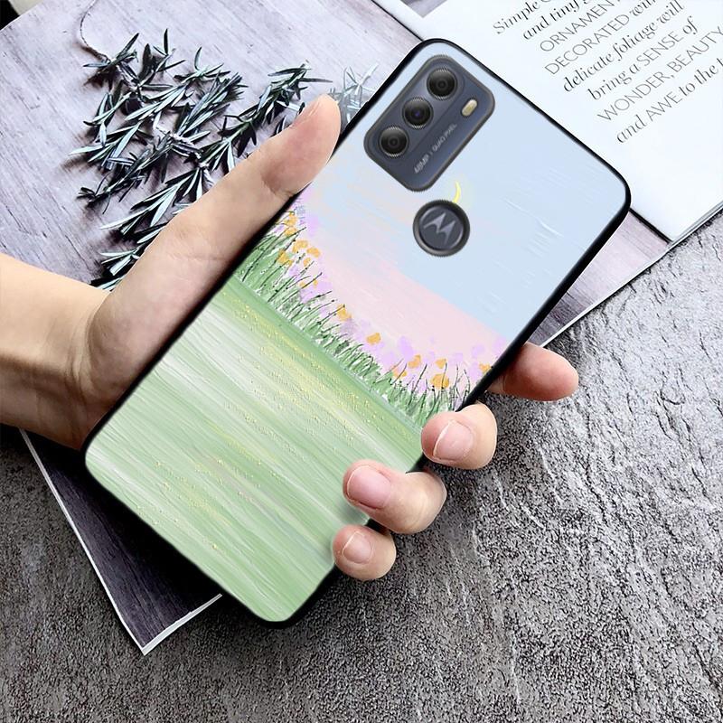 Hand Painted Flower Phone Case for Motorola Moto E32 E20 E40 G22 G52 G20 G30 G100 G60 G50 G10 GPure GStylus G9 One Action Macro