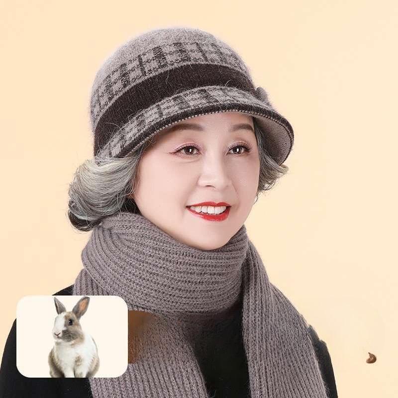 Winter Mother's Hat for The Elderly Thickened Warm Basin Hat  Middle Aged and Elderly Grandmother's Knitted Cotton Hat  Old Lady's Woolen Hat