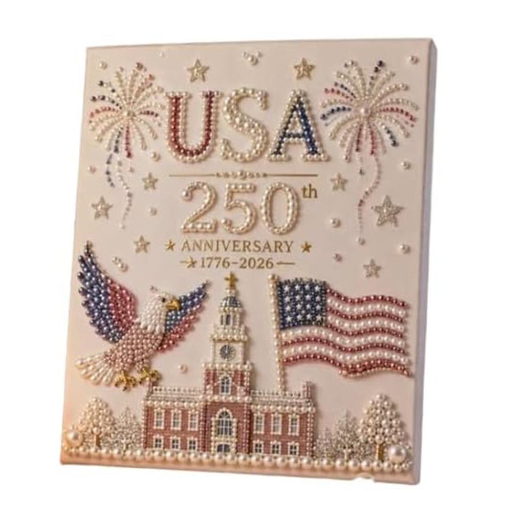 USA 250th Anniversary DIY Pearl Art Painting with Accessories Pearl Gem Paintings Picture Arts Craft for Home Wall Decor