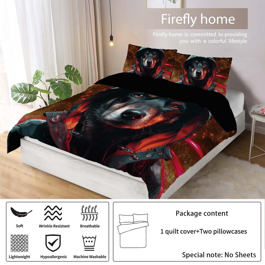 3-piece Down Duvet Cover Set with Domineering Dog Pattern Print (1 Duvet Cover+2 Pillowcases, No Core) Bedding Set