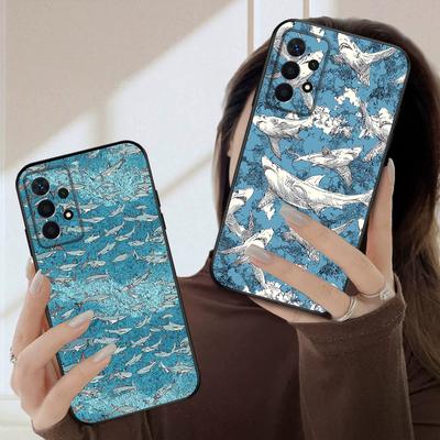Requin bleu de dessin animé pour Samsung A03 Core A 04 05 06 12 14 15 16 22 23 Galaxy A25 26 4G 34 35 52 53 56 71 73 90 5G coque de téléphone souple