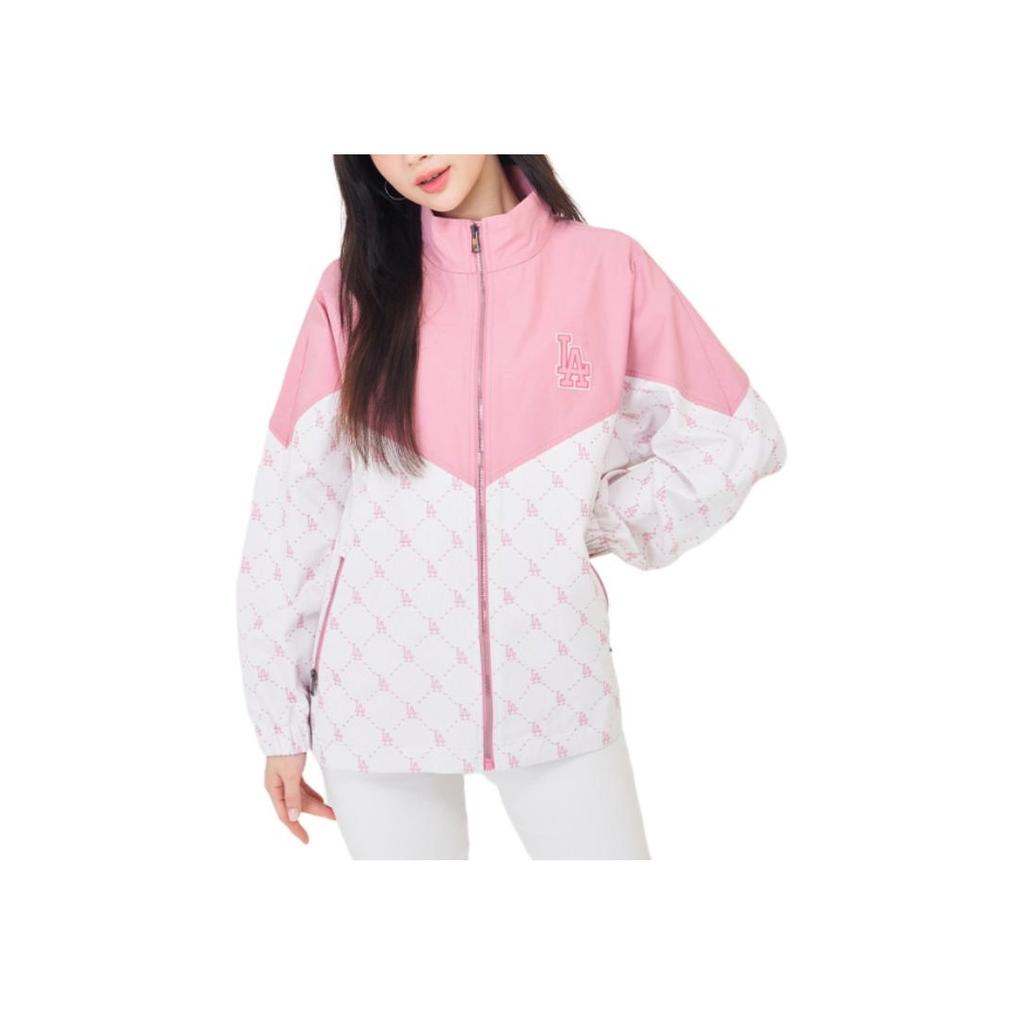 New MLB Monogram Los Angeles Dodgers Jackets Coats Unisex Hemp Pink 3AWJM0341-07PKM