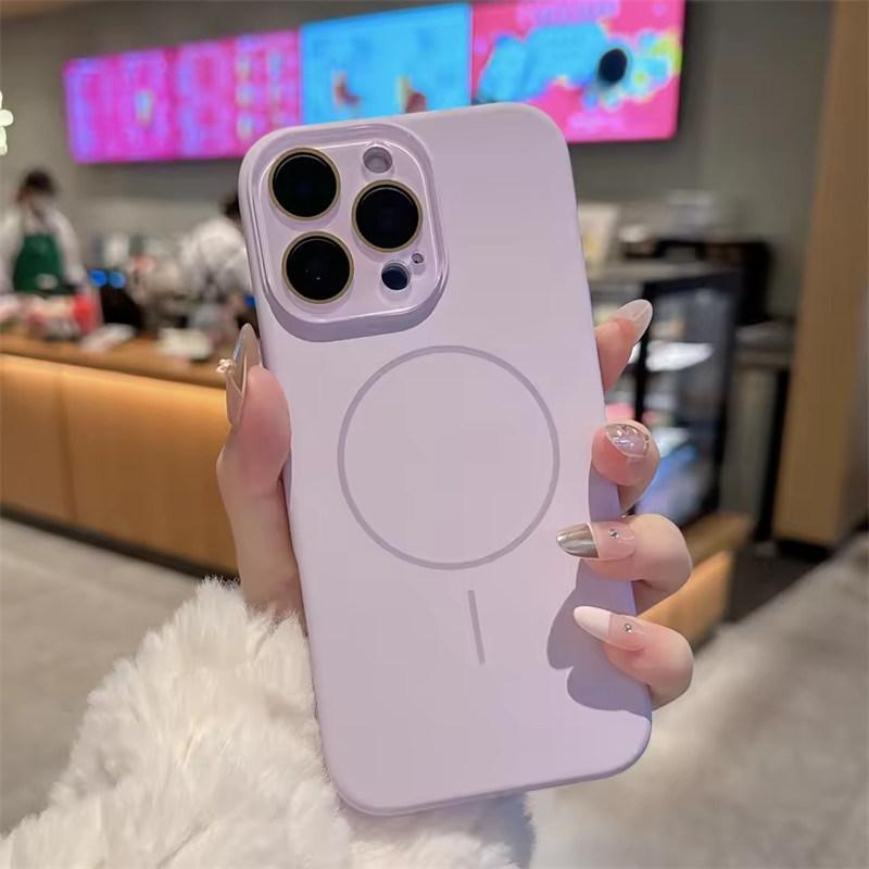 

Luxury liquid silicone Magsafe glass lens case iPhone17 16 15 14 13 12 11 Pro Max Plus Magnetic wireless Charging cover iPhone 11 фіолетовий