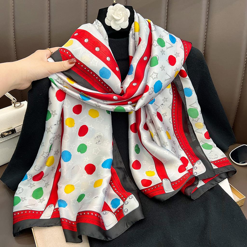 Korean Version of the New Colorful Polka Dot Personalized Long Scarf Summer Thin Sunscreen Silk Scarf Spring and Autumn Travel Temperament Outer Shawl