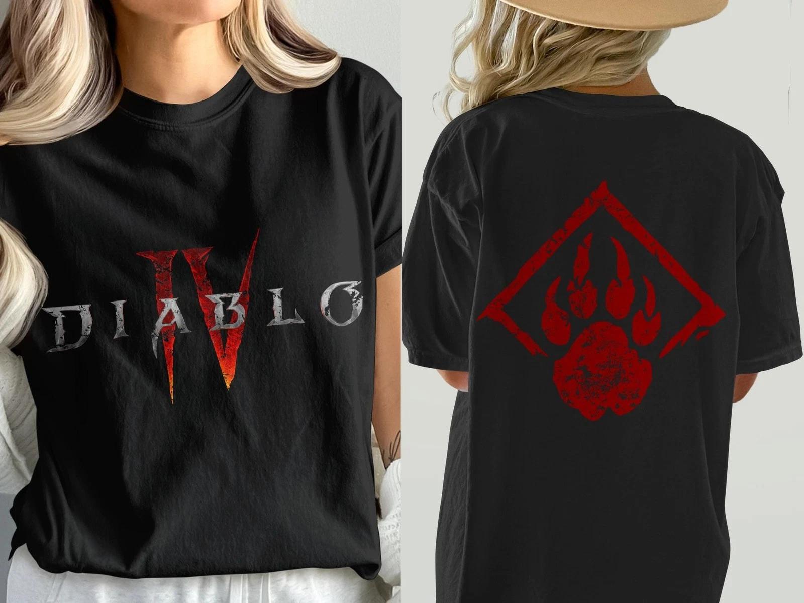Diablo 4 Druid T-Shirt Distressed Bear Paw Front Back Print Gaming Tee 2XL
