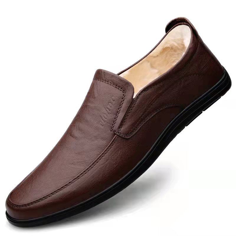 Large size casual leather shoes men's one-pedal lazy shoes flat shoes four-season single shoes cowhide men's shoes