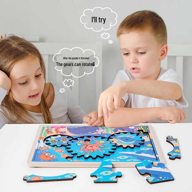 Children's Interactive Gear & Animal Puzzle Blocks for Kindergarten