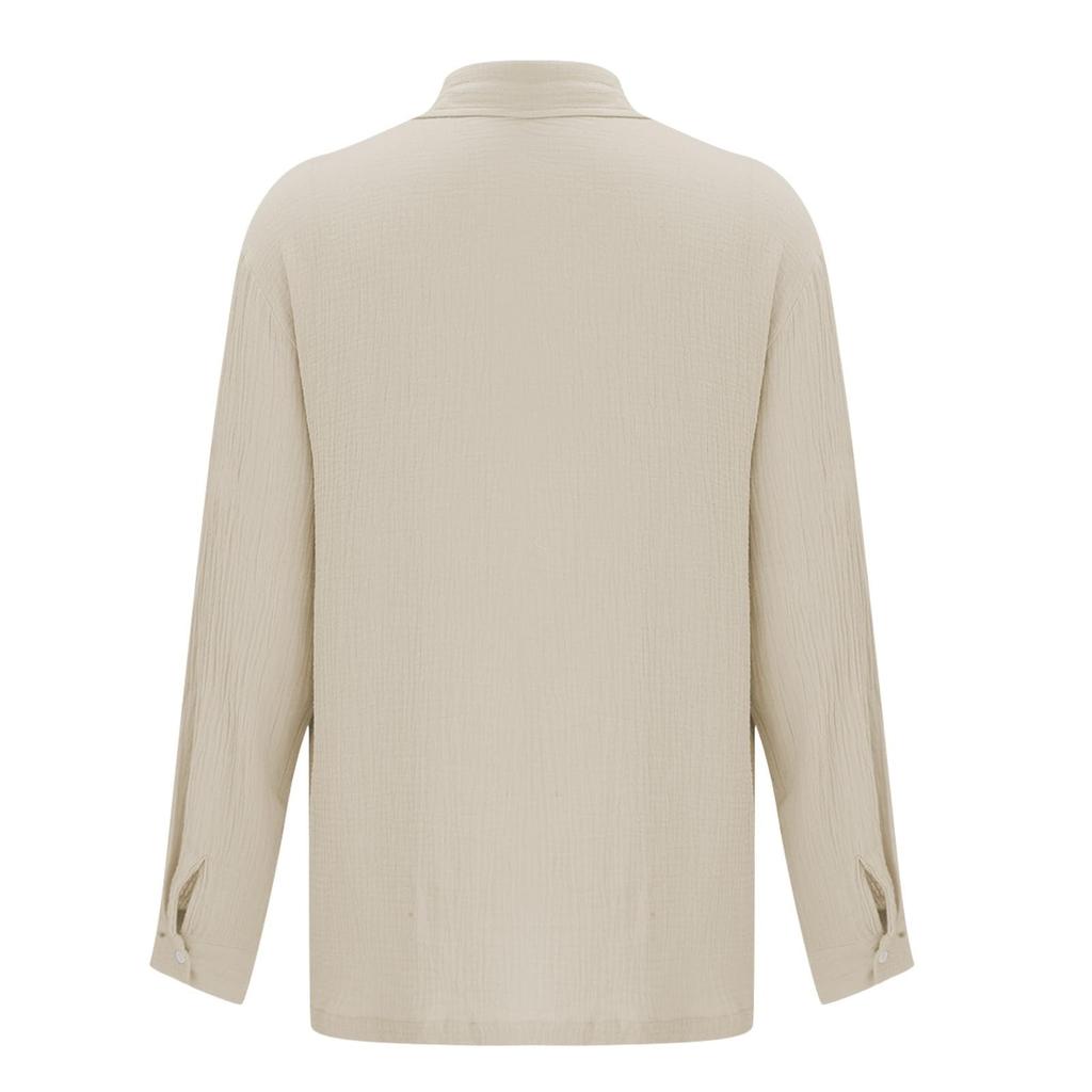 Men's Cotton Shirts Long Sleeve Casual Button Down Textured T-Shirt Loose Vacation Beach Lightweight Topsrt